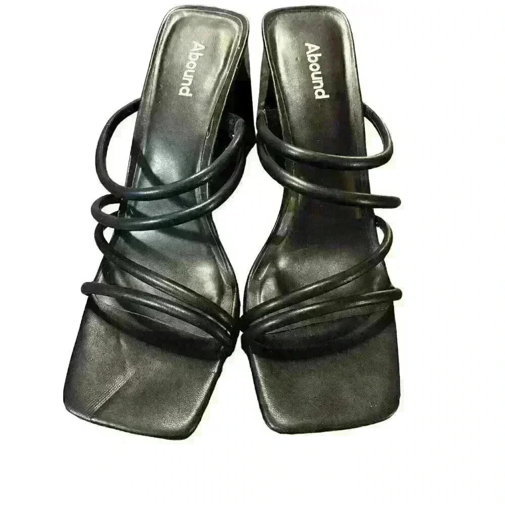 Abound Women's Size 11M Black Pumps 4" Strappy Open Toe Block Heels